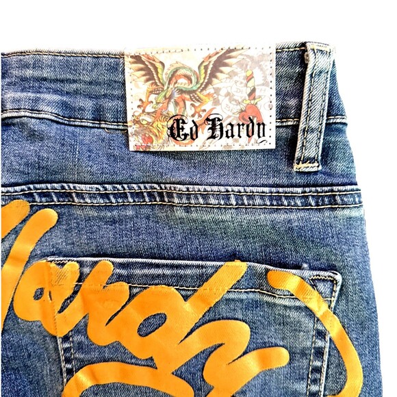 Ed Hardy Embroidered True Love Flare Jeans Womens 26 Love Eternal Spellout NEW - Picture 8 of 15